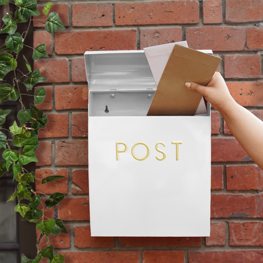 Post Embossed Mailbox with Flap   - White