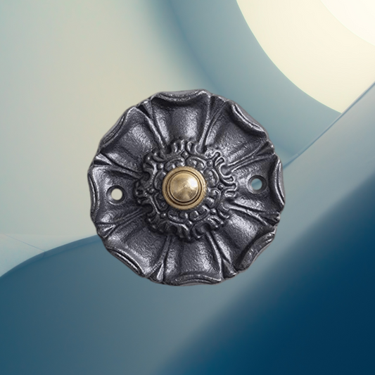 Push Button Door Bell Cast Iron - Flower Design 85mm