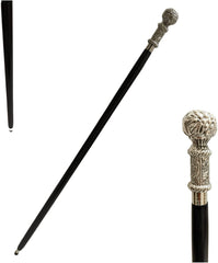 Walking Stick Round Intricate Design Handle - Black 91 cm
