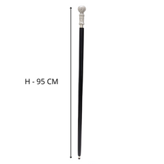 Walking Stick Round Intricate Design Handle - Black 91 cm