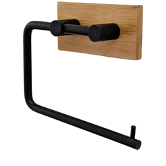 Adhesive Toilet Paper Holder: Stainless Steel & Bamboo - Black